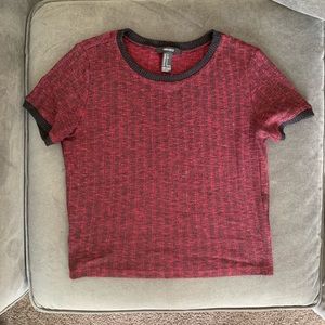 Burgundy & black striped crop top